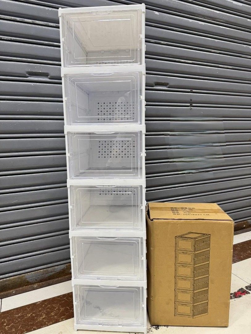 Stackable Shoe Organizer (Category: Storage Boxes & Baskets) located in Manila. Submitted by lyfrancois14 (Listing ID 1397038321, Image 1). Description: - Stackable shoe organizer - Six individual compartments - Clear doors for easy viewing - Saves space - Available in white - Ideal for organizing and protecting footwear.