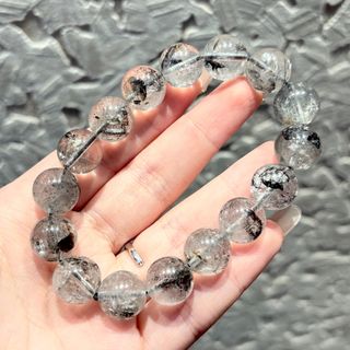 碎冰冰透體黑閃靈鑽手串13mm+ 油膽閃靈 金曜石 銀曜石 金髮晶 綠髮晶 兔毛水晶 水晶手鏈 天然晶石 寶石64196896313473110