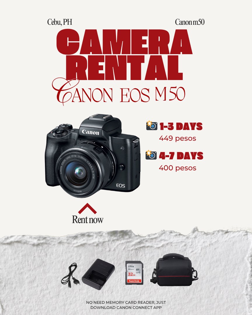 Canon EOS M50 Camera Rental, Photography, Cameras on Carousell