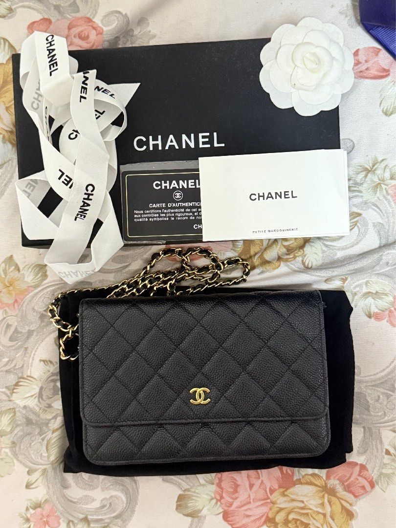 Chanel Wallet on Chain Black Caviar Leather (Category: Luxury Bags & Wallets) located in Quezon City. Submitted by beabeys (Listing ID 1397331265, Image 1). Description: - Chanel Wallet on Chain - Black caviar leather - Gold chain strap - Iconic CC logo - Includes: box, ribbon, authenticity card, care booklet, and dust bag -very good condition - Classic and elegant.