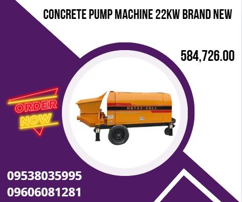 CONCRETE PUMP MACHINE 22KW BRAND NEW (Category: Construction Tools & Equipment) located in Caloocan City. Submitted by 09513227950 (Listing ID 1397231435, Image 1). Description: Model: LL-20 Dimensions: 3.1*1*1.2m Weight: 1200KG Power: 22kw Conveying particle size: 0.5-2cm Conveying height: 40-50m Conveying distance: 80- 100m Pipe diameter: 80mm Efficiency: 6-10m³/H Voltage: 380 V3 phase .