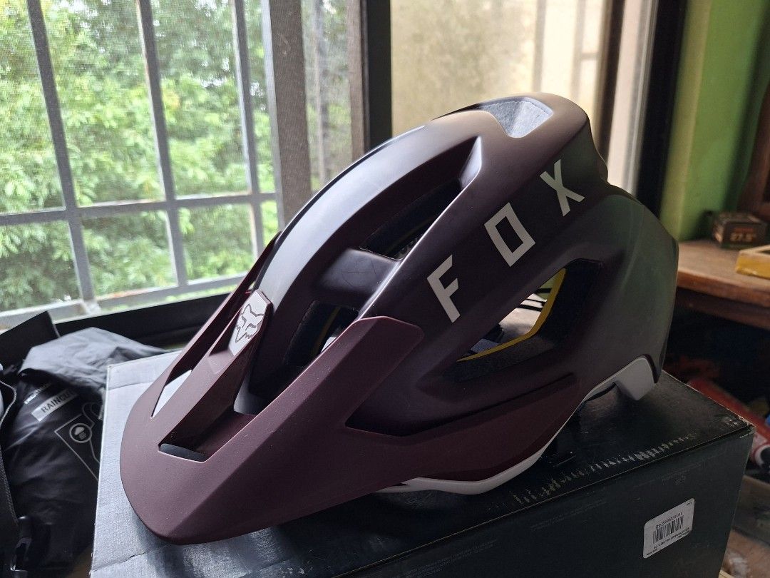 Fox Speedframe Helmet (Large: 59-63cm) (Category: Bicycles) located in Manila. Submitted by lcddg_trading (Listing ID 1397267217, Image 3). Description: Fox Speedframe helmet (Large: 59-63cm) "brand new Fox helmet for half the price" "Authentic Fox helmet bought directly from Fox store" bought for Php 8990 selling for Php 3500 "bagong bago never been used" RFS: Extra helmet Details - Size: Large (59-63cm) - Color: Dark Maroon - Includes MIPS tech