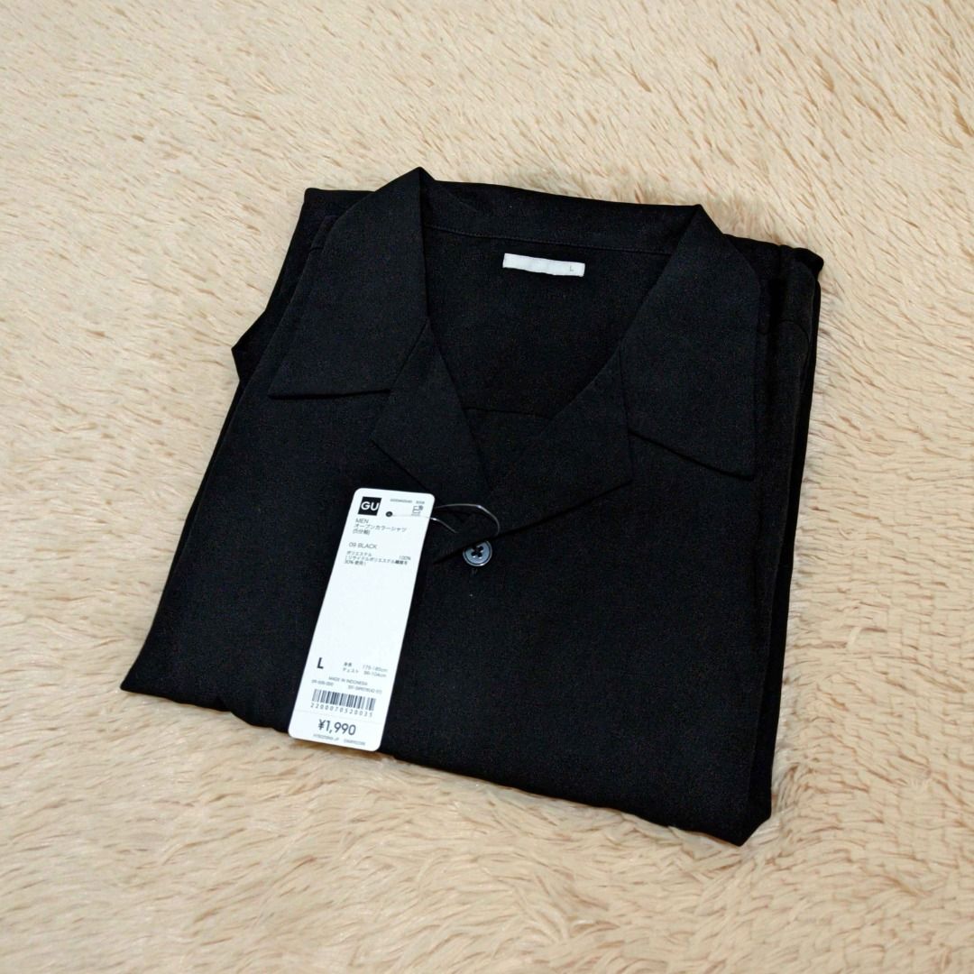 GU Open Collar Shirt - Black L (Category: Tshirts & Polo Shirts ) located in Nagcarlan. Submitted by mrloski (Listing ID 1397044457, Image 2). Description: BRAND NEW, with tag GU Open Collar Shirt P600 +sf Black - Size Large 24in x 29in Size detail on 4th photo. Product color may differ slightly due to lighting. DM for more details..