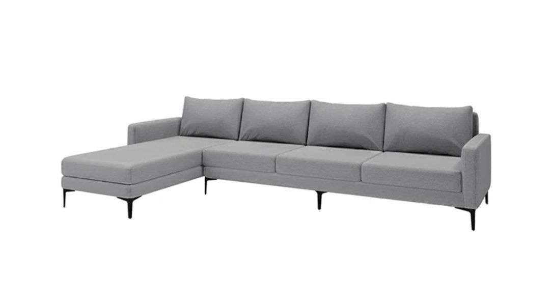 MATTEO 4 Seater L-shape Sofa (Left) (Category: Sofas) located in Quezon City. Submitted by rpocampo (Listing ID 1397349839, Image 2). Description: - MATTEO 4-seater L-shape sofa - Color: Parson Light Gray - Features a chaise lounge on the left side - Dimensions: 328.4cm (129.2") long, 169cm (66.5") wide, 90cm (35") high - Seat height: 44cm (17") - RFS: Need cash - Delivery: Lalamove - Pick up only - Project 8 QC location - Ipapalinis ko po bago n