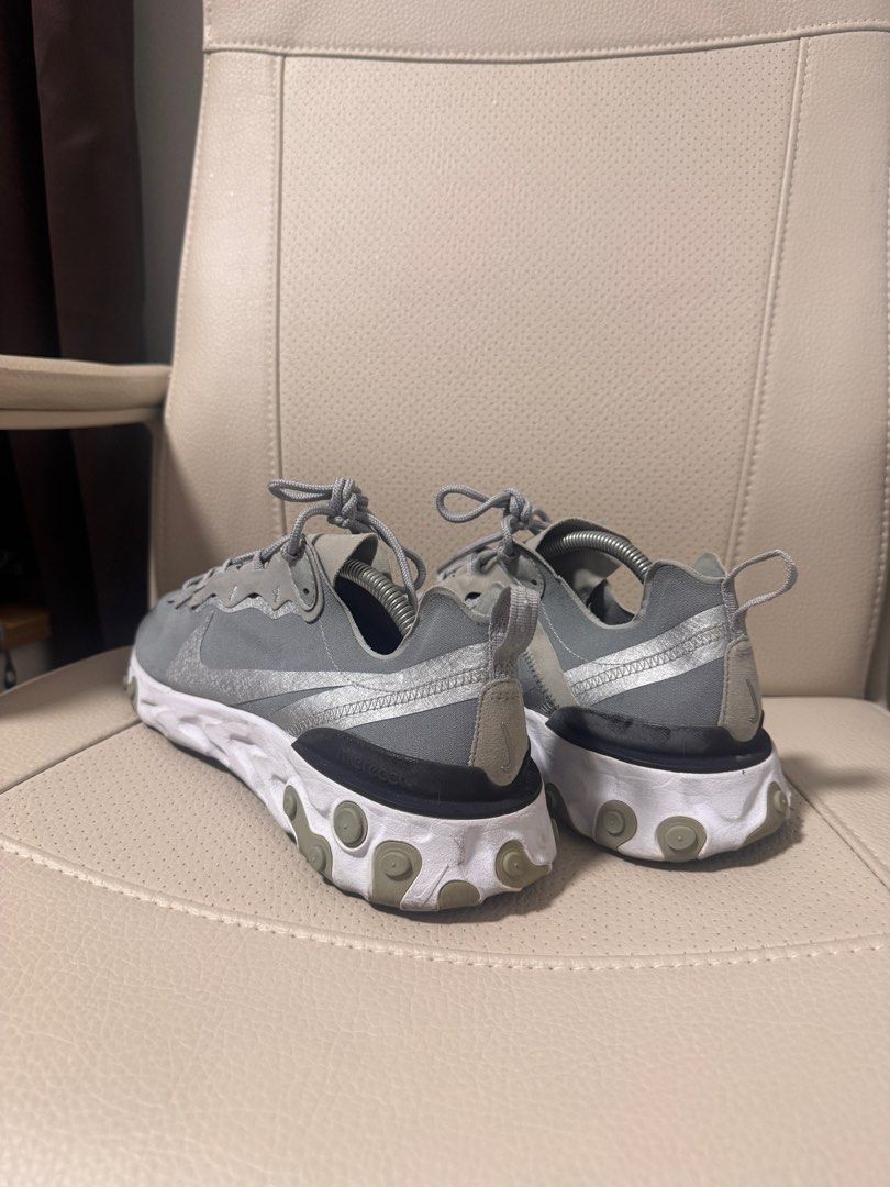 Nike React Element 87 Grey (Category: Sneakers) located in Quezon City. Submitted by josephjyoung (Listing ID 1397353322, Image 3). Description: - Nike React Element 87 - Color: Grey upper with white and grey sole - Size: US 11, UK 10, EUR 45, 29 cm - Features a silver Nike swoosh - Made in Indonesia - Production date: 07/18/19 .