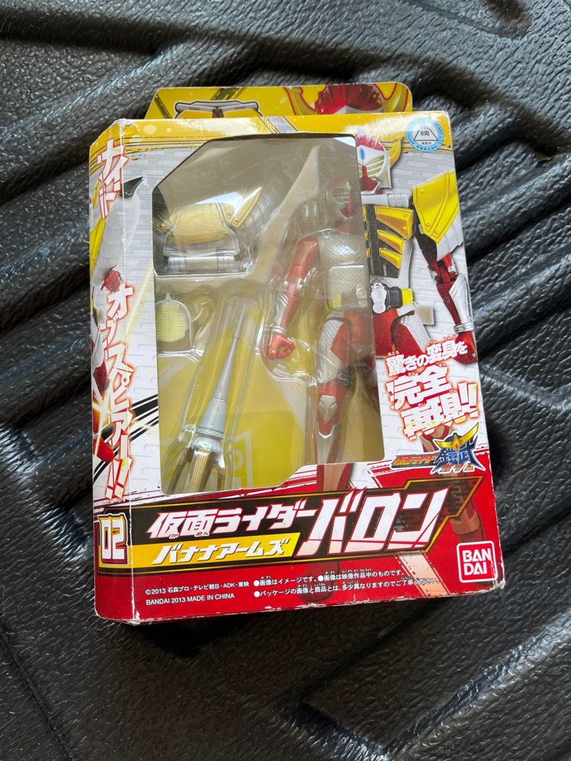 Rare Bandai Figure Kamen Rider Gaim Kamen Rider Baron Banana Arma Action Collectible (Category: Action & Battle Toys) located in Manila. Submitted by thevintage90_sretro. (Listing ID 1397270717, Image 1). Description: Rider Hero Series 02 Kamen Rider Baron Banana Arms action figure from the TV show Kamen Rider Gaim. It is a highly articulated figure and part of the Arms Change series. Product: Bandai Rider Hero Series 02 Kamen Rider Baron Banana 