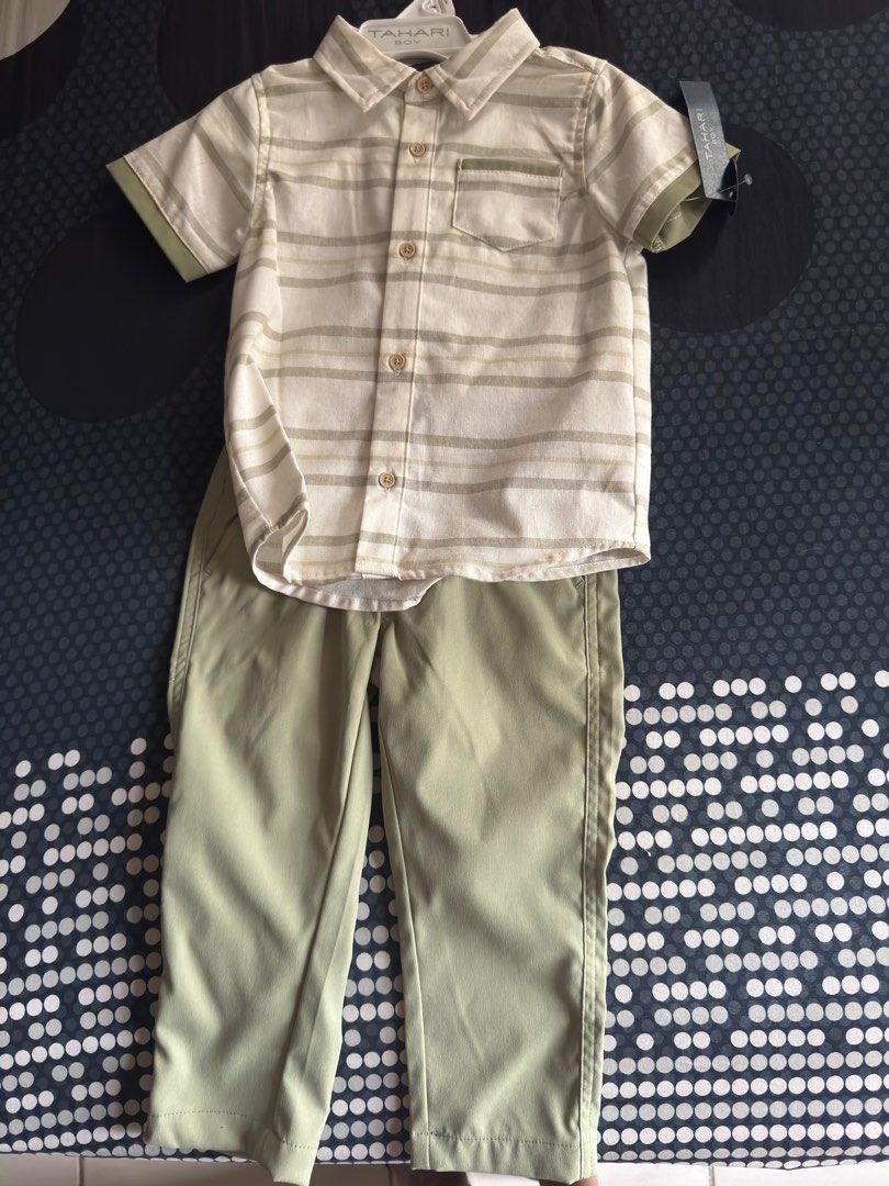 Tahari Boy's Shirt and pants (Category: Babies & Kids Fashion) located in Caloocan City. Submitted by knackknicks (Listing ID 1397263392, Image 1). Description: Tahari Button down shirt and pants. Ideal for 2YO or 24 months and below. Selling as a set..