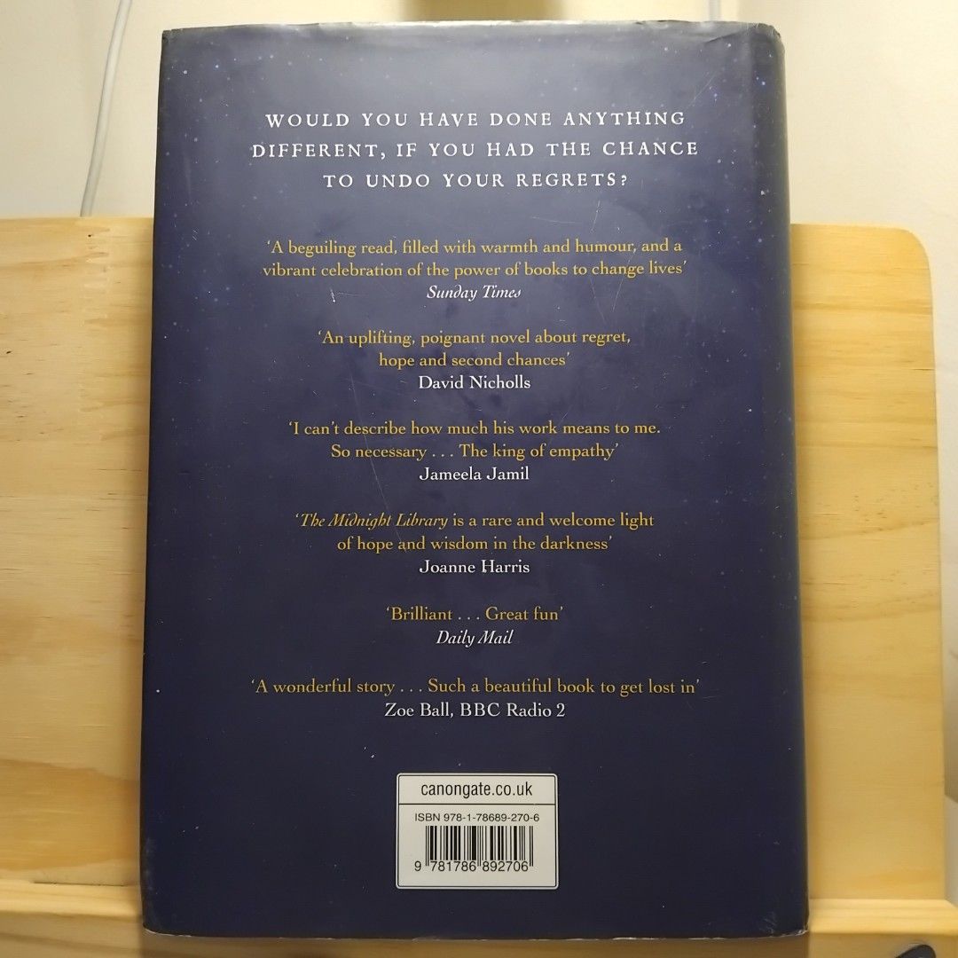 The Midnight Library (Hardbound) by Matt Haig (Category: Storybooks) located in Pasig City. Submitted by berto36 (Listing ID 1397277608, Image 2). Description: - "The Midnight Library" by Matt Haig. - Fiction genre. - Pre-loved condition. - Features a unique cover design. - Ideal for readers interested in exploring themes of regret and second chances. - A captivating read filled with warmth and humor..