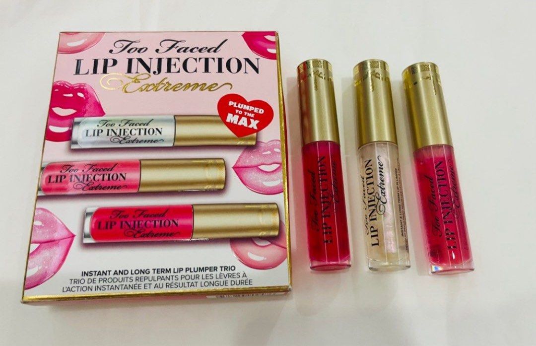 TOO FACED LIP INJECTION EXTREMELY LIP PLUMPER TRIO (Category: Makeup) located in San Juan City. Submitted by cashfrancefashioncosmetics_ph (Listing ID 1397281715, Image 1). Description: ‼️TF LIP INJECTION EXTREME LIP PLUMPER TRIO SHADES PINK PUNCH 2.8g BUBBLE GUM 2.8g ORIGINAL 2.8g Sold set.