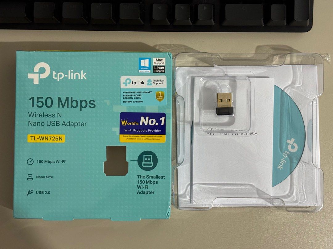TP-Link 150Mbps Wireless N Nano USB Adapter (Category: Cables & Adaptors) located in Manila. Submitted by irnsnchz (Listing ID 1397327035, Image 1). Description: - TP-Link TL-WN725N Wireless Nano USB Adapter - Up to 150 Mbps (2.4 GHz) speed for browsing, email, and social media - Nano-sized for portability - Compatible with Windows, Mac, and Linux - Package includes adapter, CD, and manual - RFS: Shift to cable connection PAYMENT METHODS: - BPI B
