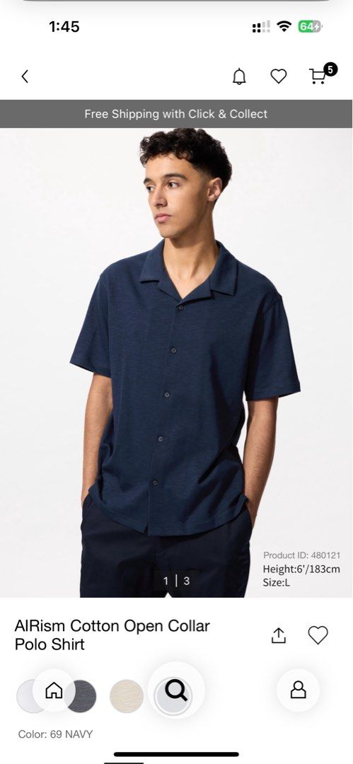 Uniqlo Airism Open Collar Polo (Category: Tshirts & Polo Shirts ) located in Paranaque City. Submitted by rockydlc (Listing ID 1397392861, Image 3). Description: Brand New Uniqlo Arisim Open Colar Polo Size XL but fits L Color Navy Doesn’t fit Merville Paranaque location Makati or Festival Mall by sched Lalamove / LBC.