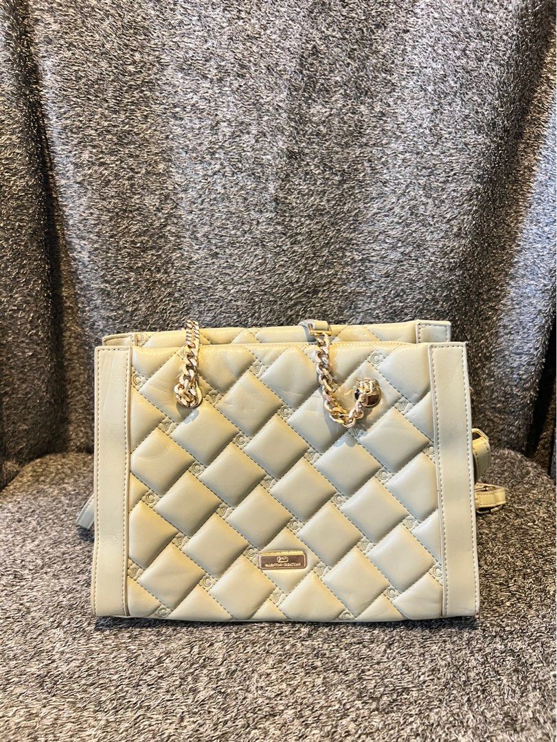 Valentino Creations Quilted Handbag with Sling (Category: Luxury Bags & Wallets) located in Makati City. Submitted by glamandstylemaven (Listing ID 1397272300, Image 1). Description: - Valentino Creations handbag - Beige color - Quilted design - Chain strap - 3 compartment - Zip closure - Interior pocket - Top handle - Detachable shoulder strap - Valentino Creations interior label - Like New .