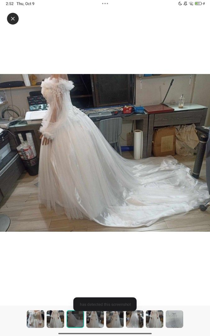 WEDDING GOWN: OFFSHOULDER BRANDNEW (Category: Evening dresses & gowns) located in Caloocan City. Submitted by Paperseed (Listing ID 1397281218, Image 3). Description: with complete accessories dm for inquiries presyong palugi hehehe divi made.
