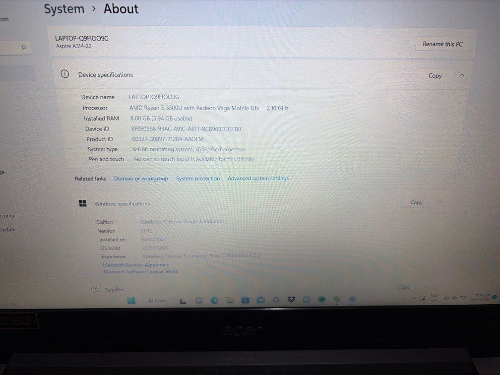 Acer Aspire 3 A314-22 Ryzen 5 (Category: Laptops & Notebooks) located in Quezon City. Submitted by ronaieroles1396 (Listing ID 1401661931, Image 3). Description: Acer Aspire 3 A314-22, used during I was in grad school. Very helpful for students..