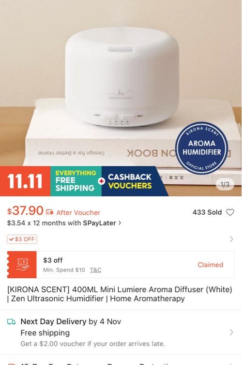 Aroma Diffuser (Category: Everything Else) located in Singapore. Submitted by ho927 (Listing ID 1401561153, Image 1). Description: Bought it n never use , letting go cheap n fast.