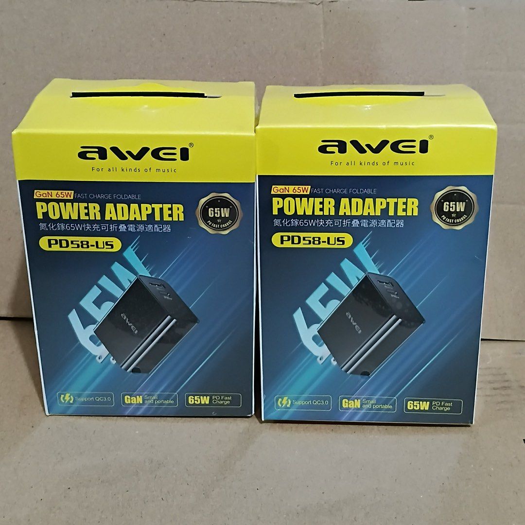 Awei 65W GaN Fast Charger PD58-US Foldable (Category: Chargers) located in Manila. Submitted by mxrx_ (Listing ID 1401626849, Image 3). Description: .
