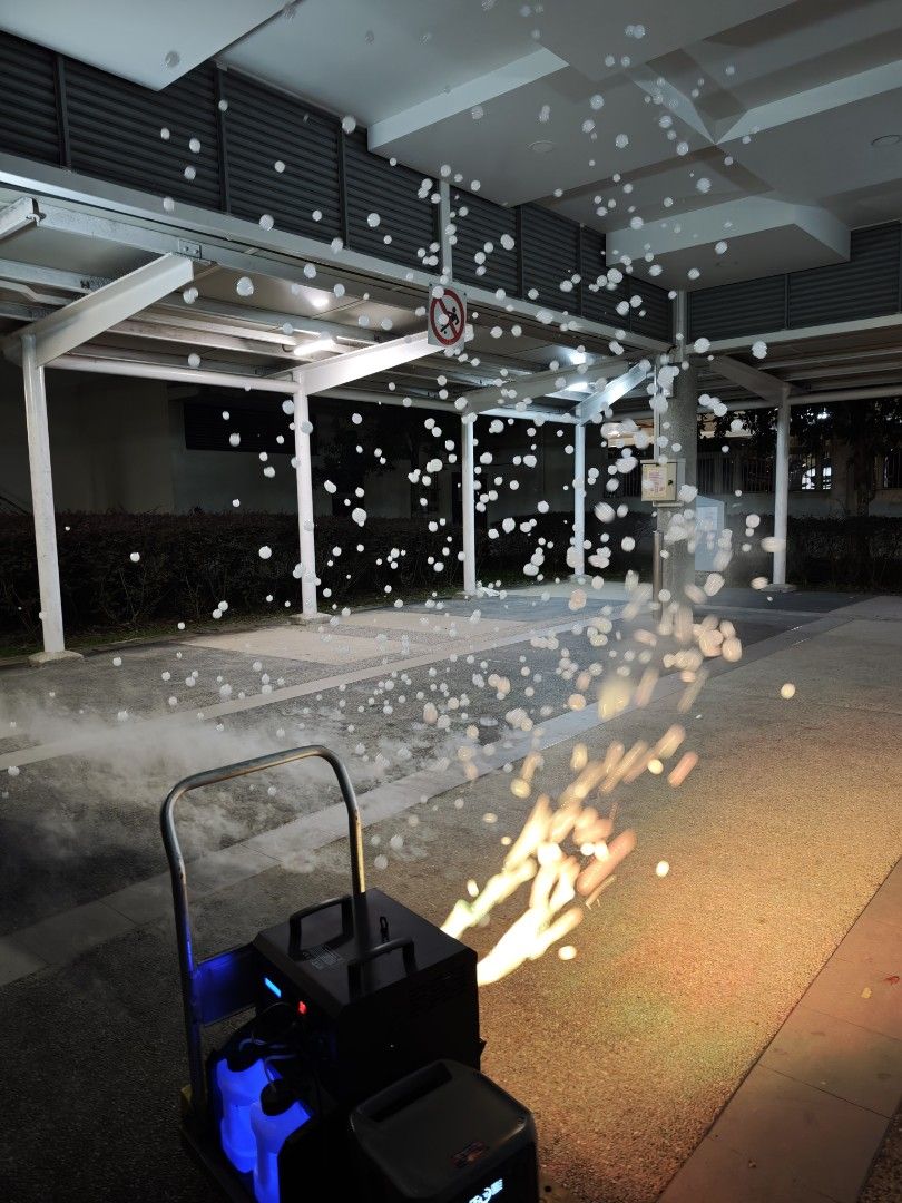 Bubbles + Smoke machine (Category: Interactive Toys) located in Singapore. Submitted by tys.services.sg (Listing ID 1401547021, Image 3). Description: Forget about the boring bubbles. We now have smoke + bubble machine for rent! Kids love them, poking at the bubbles and white smoke comes out. Wedding march in becomes stunning as translucent bubbles come alive with amazing LED lights. Rental price starts from $80 per day self collect and return wi