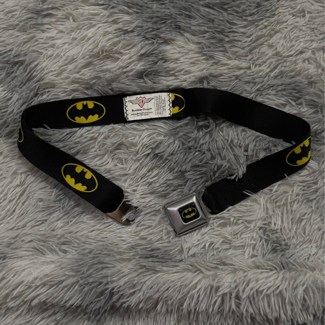 Buckle-Down Batman Seatbelt (Category: Men's Watches) located in Trece Martires City. Submitted by zav_vinny (Listing ID 1401568689, Image 1). Description: - Batman themed seatbelt - Features a Batman logo pattern - Includes a Batman logo buckle - Brand: Buckle-Down - Made in U.S.A. -Limited Edition.