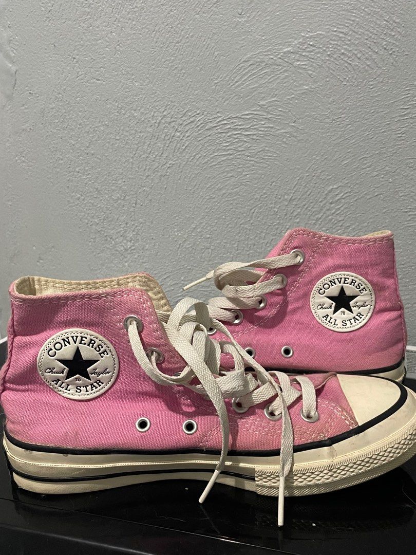 Converse Chuck Taylor All Star High Top Pink (Category: Sneakers) located in Taguig. Submitted by amiwear (Listing ID 1401626110, Image 2). Description: - Pink Converse Chuck Taylor All Star high-top sneakers Condition: 8/10 Stored for a long time. Rarely used. Very good condition. *Colors may vary due to lighting .