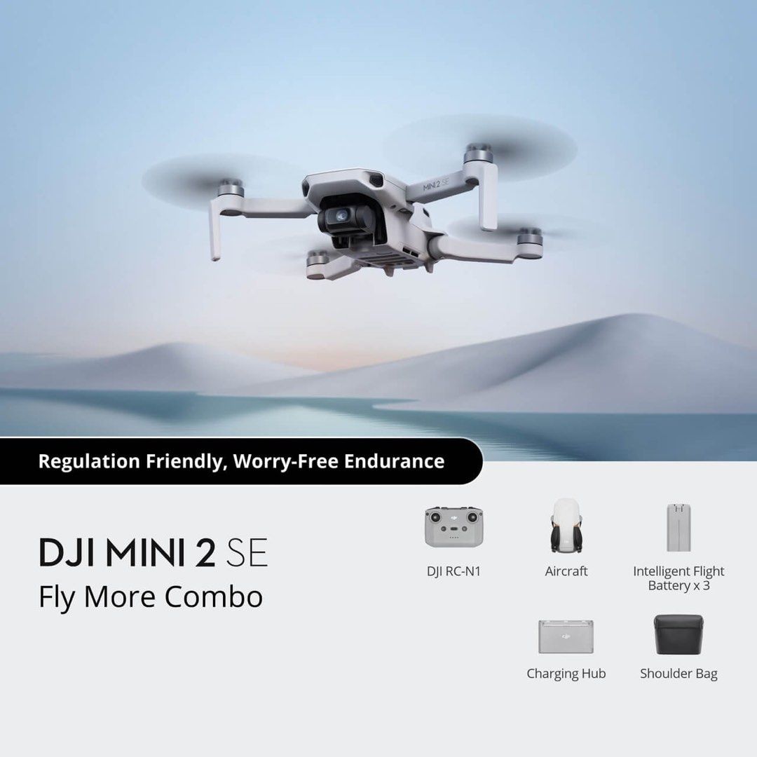 DJI Mini 2 SE Fly More Combo (Category: Drones) located in Manila. Submitted by cefaguilar_ (Listing ID 1401563207, Image 2). Description: DJI Mini 2 SE Fly More Combo. Includes the drone, remote controller, three batteries, charging hub, shoulder bag, and all necessary cables. Features 2.7K/30fps video, 4x digital zoom, and a 31-minute max flight time. It has a 12MP camera and can resist up to level 5 winds. The drone weighs under 249g. RFS: add