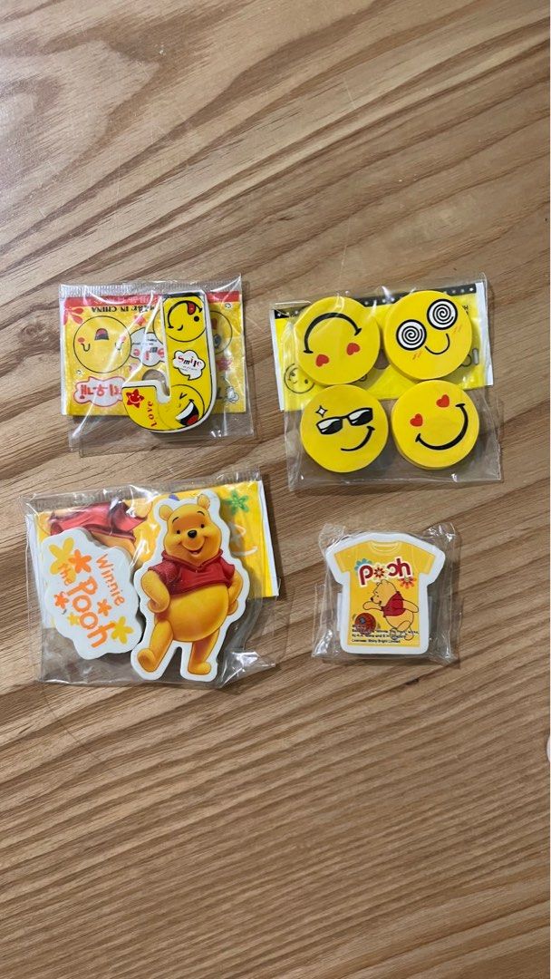 Emoji and Winnie the Pooh Erasers (Category: Character Goods) located in Manila. Submitted by decluttify (Listing ID 1401698713, Image 1). Description: - Emoji and Winnie the Pooh Erasers - Features fun emoji designs and Winnie the Pooh characters. - Great for school or collecting. Back to school Kids Novelty .