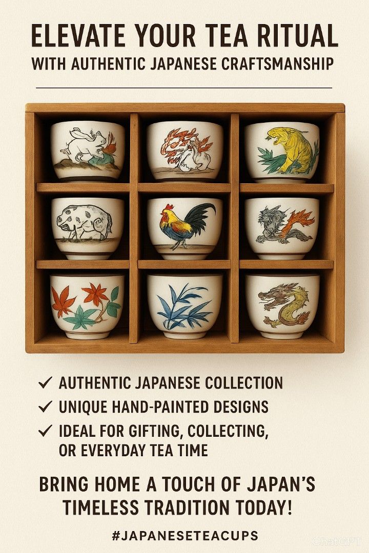 Japanese Hand-Painted Teacup Collection (Category: Coffee & Tea Tableware) located in Binan City. Submitted by sakuratreasuresph (Listing ID 1401593452, Image 1). Description: ✨ Elevate Your Tea Ritual with Authentic Japanese Craftsmanship ✨ Indulge in the beauty of this exquisite collection of hand-painted Japanese yunomi (tea cups), each showcasing timeless artistry and cultural elegance. From mythical dragons and majestic roosters to serene la