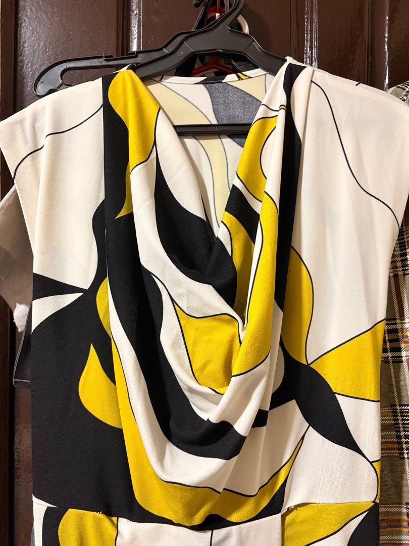 Geometric Cowl Neck Dress (Category: Dresses) located in Manila. Submitted by orion_declutter (Listing ID 1401655007, Image 2). Description: - Unique patterned dress - Made of polyester and polyurethane - Washable fabric - Designed for a height of 160cm - Fabric composition: 97% Polyester, 3% Polyurethane.
