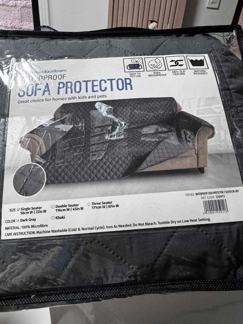 Mandaue Foam Waterproof Sofa Protector - Dark Gray (Category: Sofas) located in Makati City. Submitted by emil_ph_seller (Listing ID 1401565171, Image 3). Description: Selling (1 seater) We need was 2-seater. Opened only for fitting..