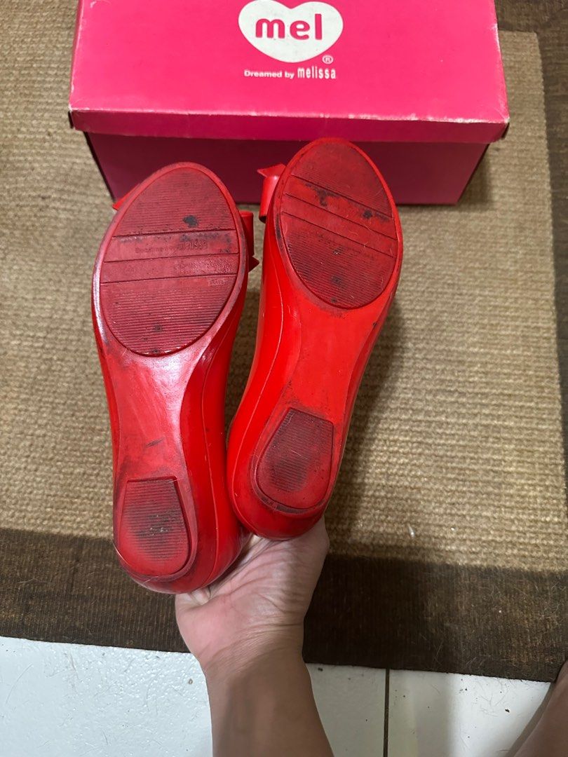 Melissa Shoes - adult (Category: Flats & Sandals) located in Manila. Submitted by preloved_thingys (Listing ID 1401570090, Image 2). Description: Pre-loved melissa loafers Color: Red Size: US 6 Needs cleaning Pick up location: Week days, Pasay and Cavite on Weekends Rfs: Too many shoes 😅.