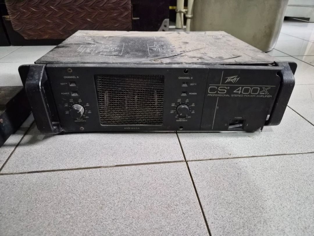 Peavey CS 400X (Category: Soundbars, Speakers & Amplifiers) located in Antipolo. Submitted by alfreds_garahe (Listing ID 1401571854, Image 1). Description: The Peavey CS 400X is a professional stereo power amplifier designed for musical instruments and pro audio equipment. With a power output of 300W x 2, this amplifier delivers clear and powerful sound for various audio setups. Made in the United States by the renowned brand Peavey, this amplifi