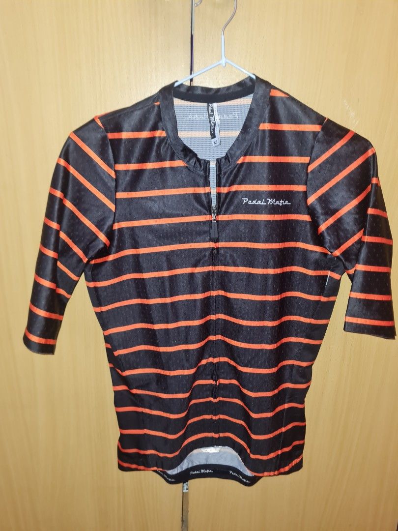 Pedal Mafia Jersey (Category: Activewear) located in Quezon City. Submitted by raymorph (Listing ID 1401596983, Image 1). Description: Black with Orange Stripes. Size XS. Feels like size small. Can pass as new. No issues. RFS. Too many jerseys Color may be subject to change under different lighting conditions..