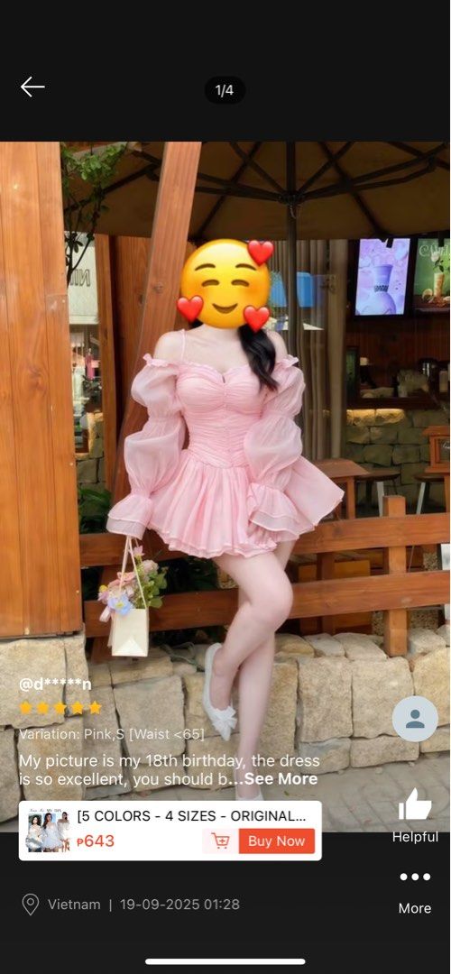 Pink Off-Shoulder Mesh Dress (Category: Dresses) located in Manila. Submitted by shezhenn (Listing ID 1401669069, Image 3). Description: Pink Debut Mesh Mini Dress Size L Waist<75 Used once Mop: gcash Mod: lalamove.