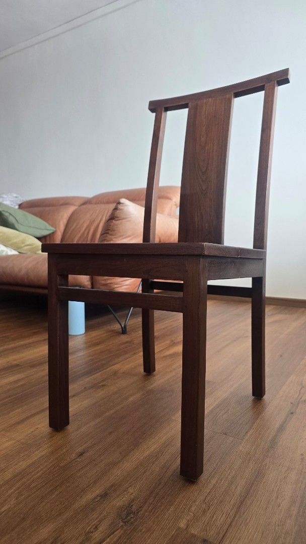 Solid Teak Dining Chairs (Category: Chairs) located in Singapore. Submitted by mummified (Listing ID 1401570786, Image 3). Description: - Solid Teak dining chairs - Square seat - Backrest for support - 6 units are available, can be sold separately but in pairs - price listed is for one chair .