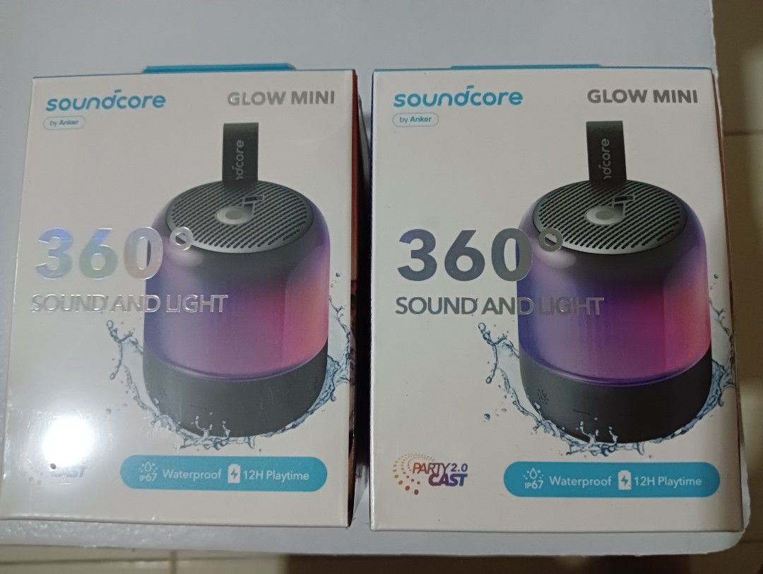 Soundcore Glow Mini 360 Sound and Light Speaker (Category: Soundbars, Speakers & Amplifiers) located in Manila. Submitted by clevercrystal-cb40 (Listing ID 1401534781, Image 1). Description: Soundcore Glow Mini is a portable speaker with 360-degree sound and light features. It is waterproof and offers up to 12 hours of playtime. It also supports PartyCast 2.0. The speaker is designed by Anker..