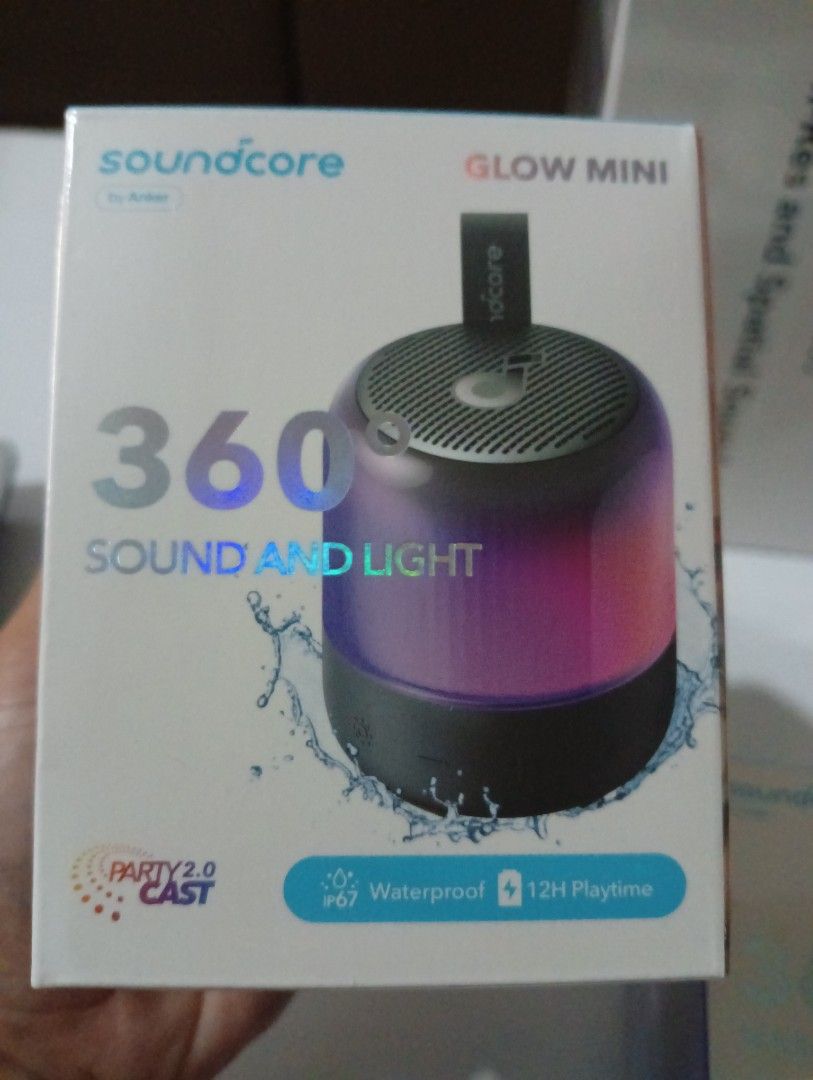 Soundcore Glow Mini 360 Sound and Light Speaker (Category: Soundbars, Speakers & Amplifiers) located in Manila. Submitted by clevercrystal-cb40 (Listing ID 1401534781, Image 2). Description: Soundcore Glow Mini is a portable speaker with 360-degree sound and light features. It is waterproof and offers up to 12 hours of playtime. It also supports PartyCast 2.0. The speaker is designed by Anker..