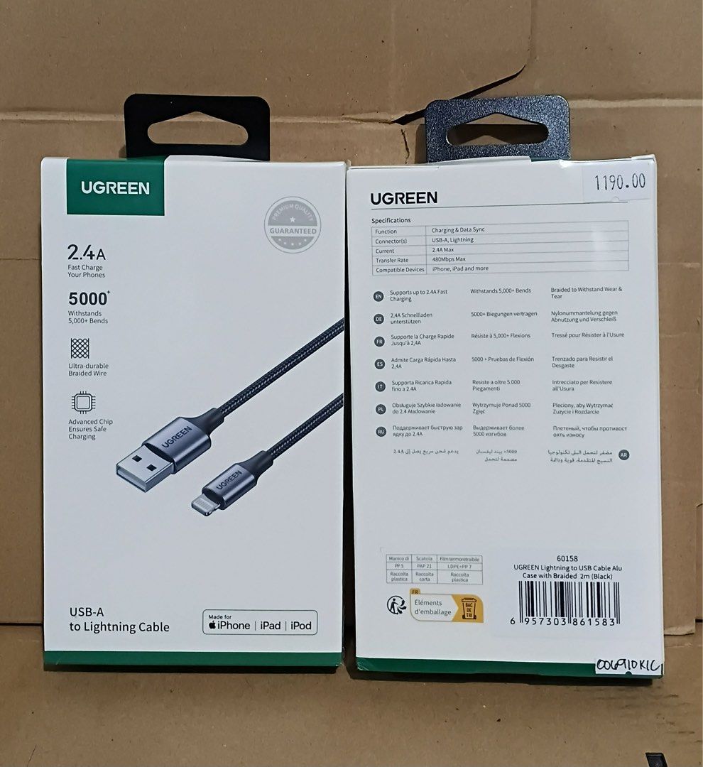 UGREEN USB to Lightning Braided Cable (1m/2m) (Category: Chargers & Cables) located in Manila. Submitted by mxrx_ (Listing ID 1401628958, Image 2). Description: .