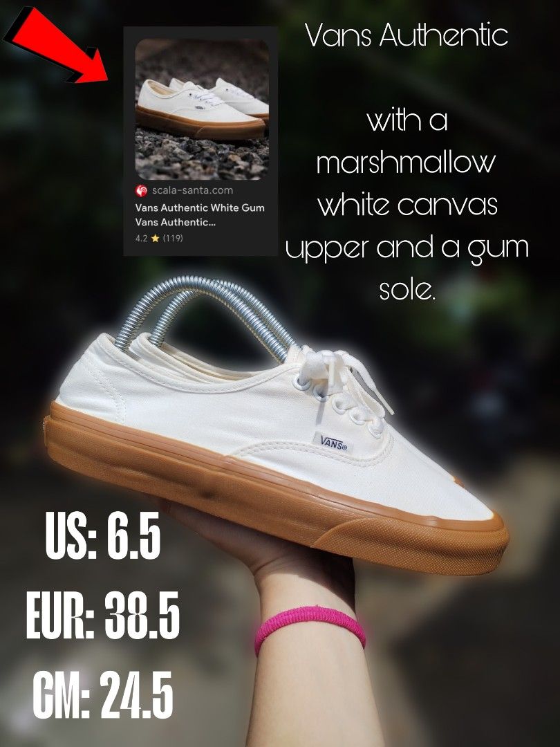 Vans Authentic White Gum (Category: Sneakers) located in Manila. Submitted by dbadd (Listing ID 1401541835, Image 1). Description: 38.5.