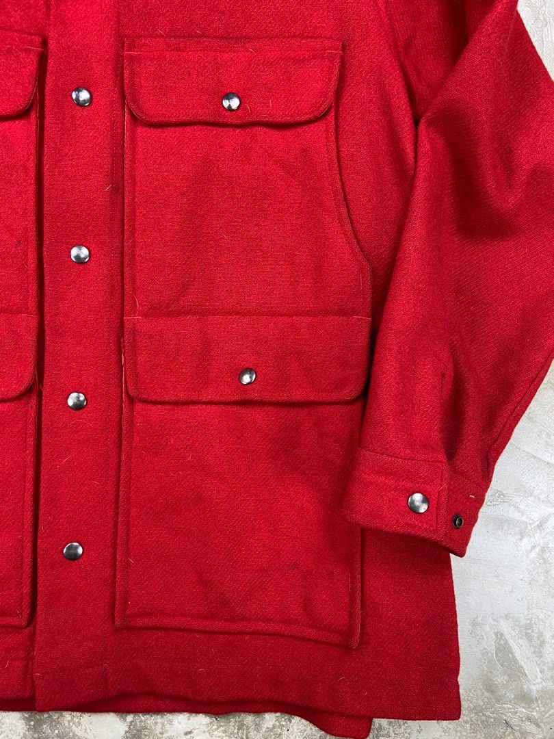 Vintage Pendleton Red Wool Outdoorsman Nylon Lined Corduroy Collar Hunting Jacket (Category: Coats, Jackets and Outerwear) located in Baguio. Submitted by highland.archives (Listing ID 1401663915, Image 2). Description: Vintage Pendleton Red Wool Outdoorsman Nylon Lined Corduroy Collar Hunting Jacket Tagged: Width: 28” Length: 34.5” Shoulders: 21” Sleeve length: 26”.