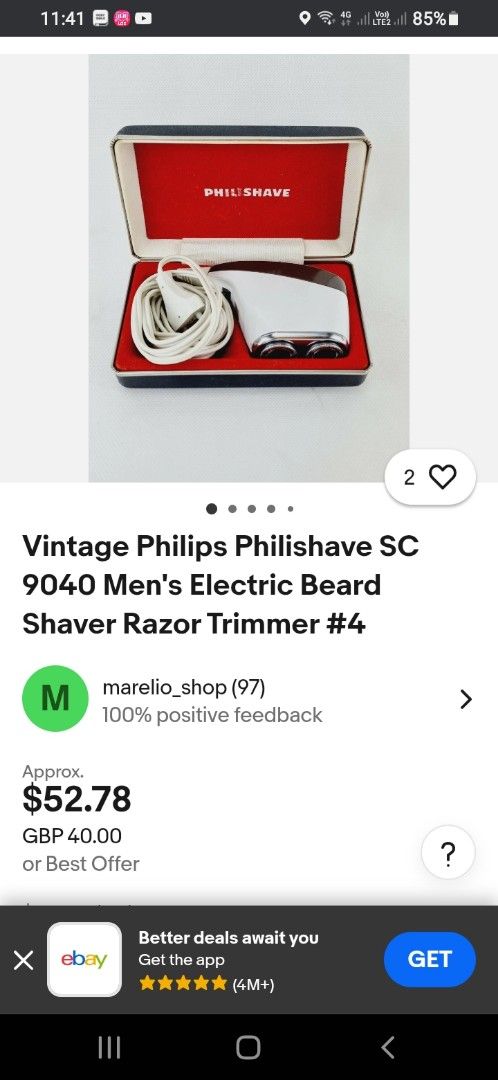 Vintage Philishave SC9040 electric beared shaver (Category: Men's Grooming) located in Manila. Submitted by olxph_ferdi3201 (Listing ID 1401617072, Image 1). Description: Vintage Philishave sc9040 ,electric beared shaver ,made in great britain very good condition.Negotiable ,Marikina loc.ko.