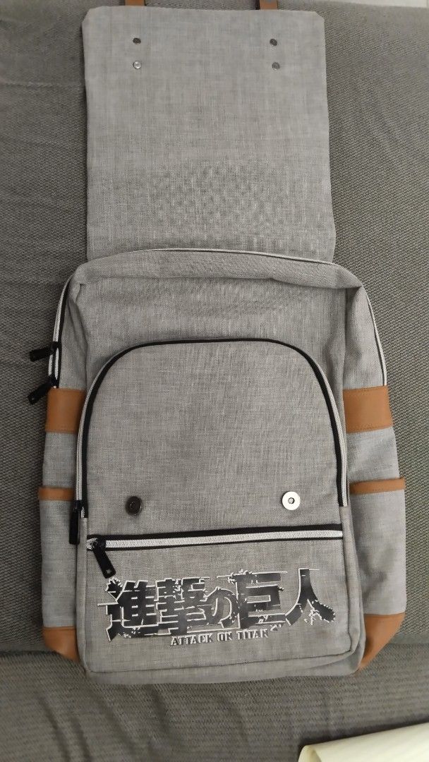 Attack on Titan Backpack Licensed Bag (Category: Backpacks) located in Antipolo. Submitted by PickClickShip (Listing ID 1403259806, Image 2). Description: Attack on the Titans Anime Backpack Bag with leatherette A licensed Backpack bag for your things -with 2 outer pocket with zipper - with 2 side pockets for bottled water or umbrella - with padded pockets inside for laptop or tablet - small pocket for valuable small things - padded interior - wi