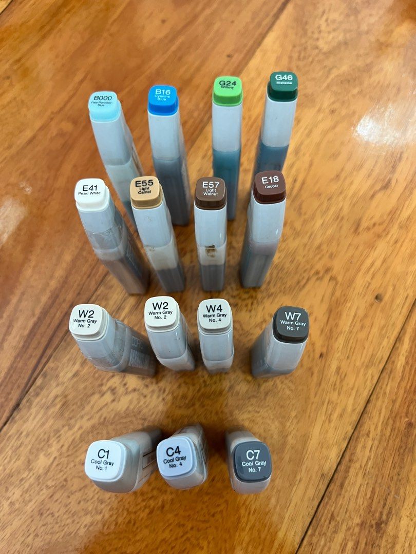 Authentic Copic Markers - Assorted Colors (Category: Craft Supplies & Tools) located in Paranaque City. Submitted by ellies.corner (Listing ID 1403303948, Image 2). Description: Set of Copic markers in various colors: Includes: G24 Willow W2 Warm Gray No.2 G29 Pine Tree Green E55 Light Camel E57 Light Walnut G46 Misteloe E41 Pearl White G85 Verdigris E09 Burnt Sienna. Perfect for artists and illustrators. These markers are ideal for coloring, ske