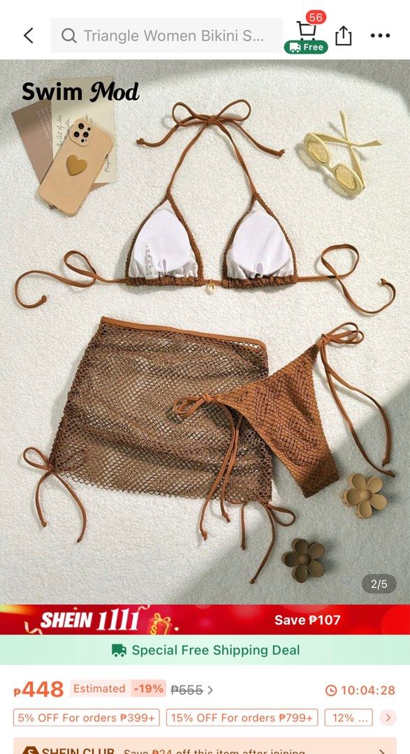 Brown Crochet Bikini Set with Cover Up (Category: Bikinis & Swimsuits) located in Manila. Submitted by an.declutter (Listing ID 1401153602, Image 3). Description: SHEIN SWIMWEAR BIKINI SET - Triangle top with adjustable ties - Tie-side bottoms for a customizable fit - Textured fabric Rfs: Worn once only (washed & sanitized) 📍 Location: Sta. Mesa, Manila ✨ Size: XS - Semi Medium 💸 MOP: GCash or COD (+₱20) 📦 Courier: J&T (shipping fee starts at 