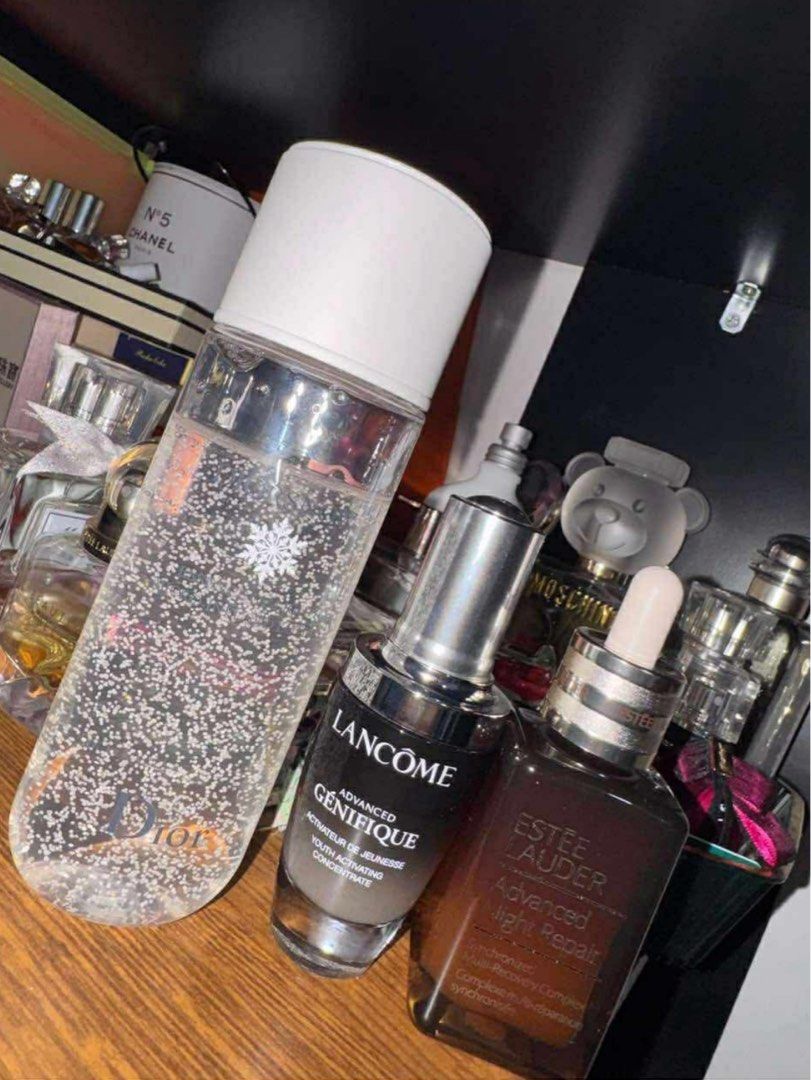 Bundle Skincare Dior and Lancome (Category: Face Care) located in Imus. Submitted by diana2999 (Listing ID 1403304703, Image 1). Description: - Dior Snow Lotion: Clear bottle with white particles. 2500 - Lancome Advanced Genifique: Black and silver bottle. 1500 - Estee Lauder Advanced Night Repair: Brown bottle with dropper.SOLD ❗️ - Authentic skincare set. .