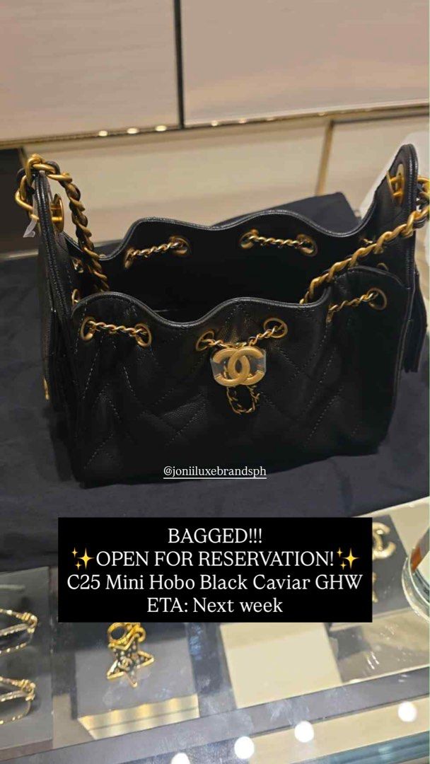 Chanel 25 Mini Hobo Black (Category: Luxury Bags & Wallets) located in Cebu City. Submitted by joniiie (Listing ID 1403358191, Image 1). Description: fresh receipt from HK complete inclusions ONHAND!!!.