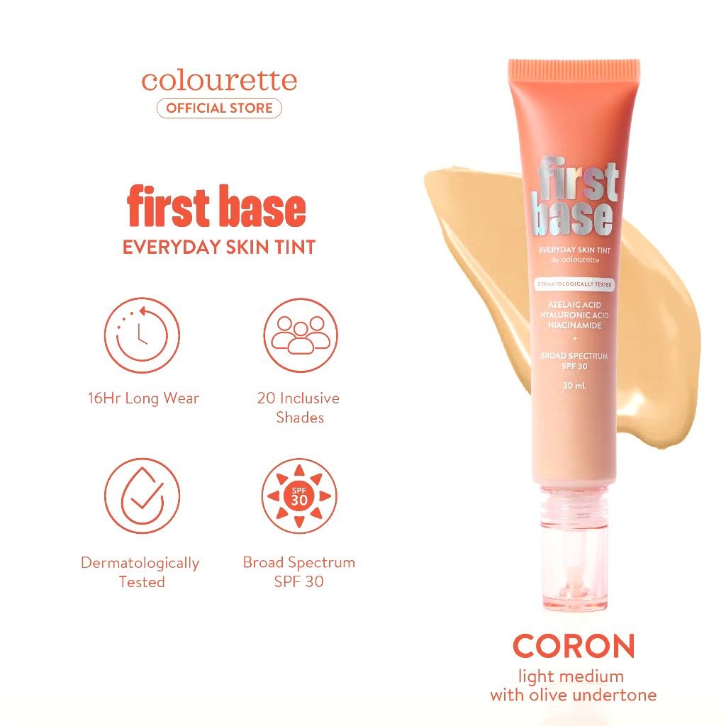 Colourette First Base Everyday Skin Tint SPF30 (Category: Makeup) located in Quezon City. Submitted by cssybrgn_ (Listing ID 1403246774, Image 3). Description: BRAND NEW‼️ (300 pesos each) [Full Size - 30ml] SRP: 599 Available Shades: [see photos for reference] - Siargao ❌ Talisay ❌ Coron * This skin tint tint provides medium to full (buildable) coverage that's perfect for everyday use. This is also lightweight and has a demi matte finish. Feel f
