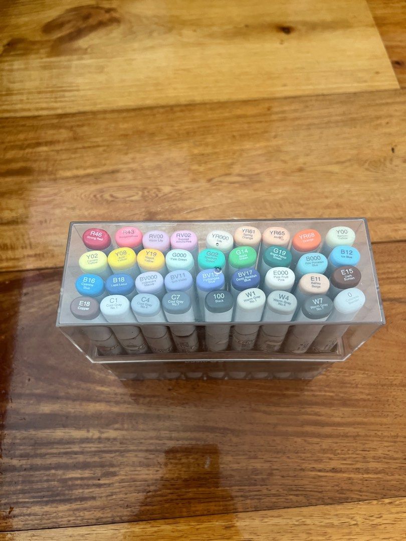 Copic Sketch Basic 36 Colors (Category: Stationery & School Supplies) located in Paranaque City. Submitted by ellies.corner (Listing ID 1403303570, Image 1). Description: - Authentic Copic Sketch marker set 36-colors - Comes in a clear plastic case - Condition: Most of the colors are still good to use. For transparency, 13 markers are dried up na but still useable since you can buy the refills and nibs 😊 (RV02, G000, G14, B000, B12, B16, BV11, E