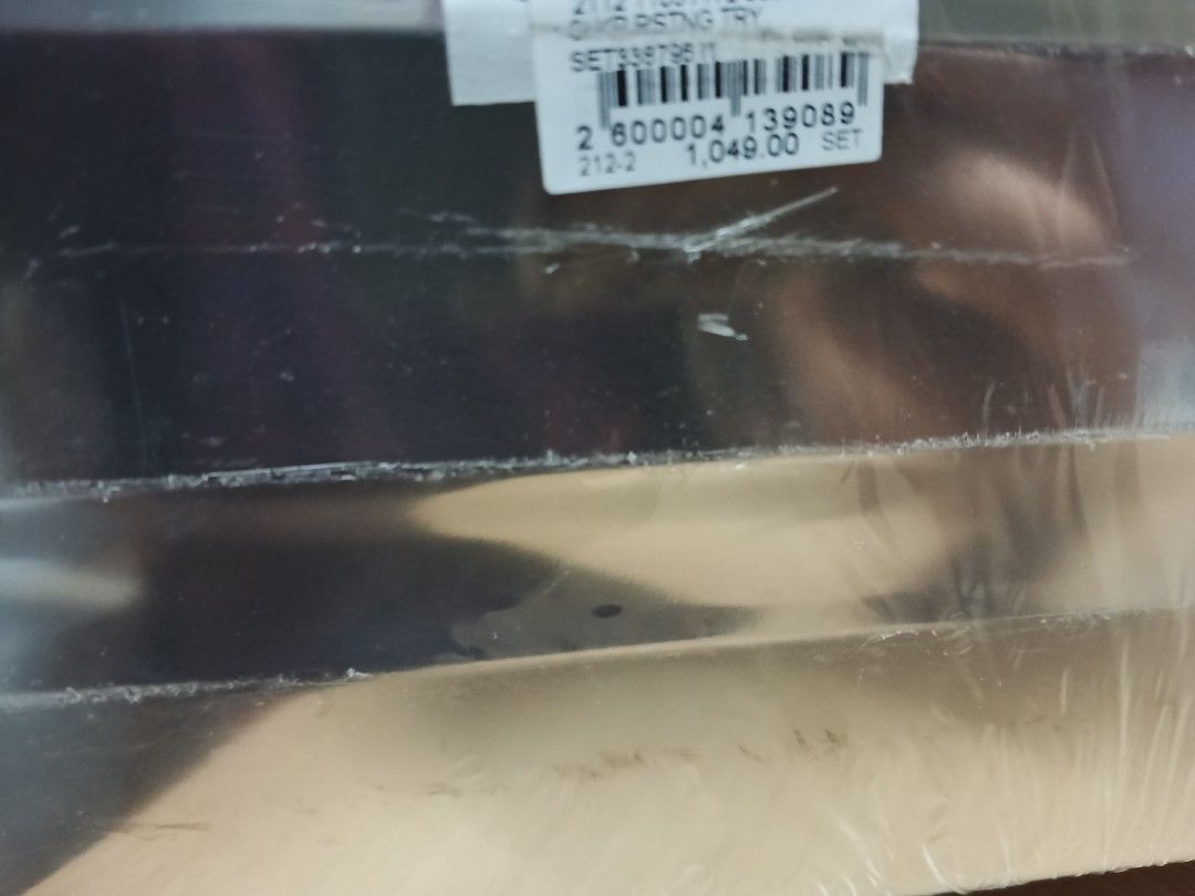 Excellent Houseware Roasting Tray Set (Category: Other Kitchenware & Tableware) located in Davao. Submitted by jmhocson (Listing ID 1403321971, Image 3). Description: Excellent Houseware roasting tray set includes three trays of different sizes: 27x20x6cm, 31x23x6cm, and 36x27x6cm. The trays are made of stainless steel and are suitable for oven use up to 230°C. Perfect for roasting meats and vegetables. The set is new and still in its original pa