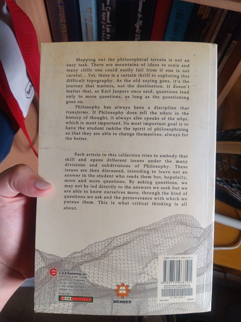 Exploring the Philosophical Terrain by Leni DLR Garcia (Category: Textbooks) located in Muntinlupa City. Submitted by hey_la (Listing ID 1403263159, Image 2). Description: Philosophy Textbook Used for only one semester..