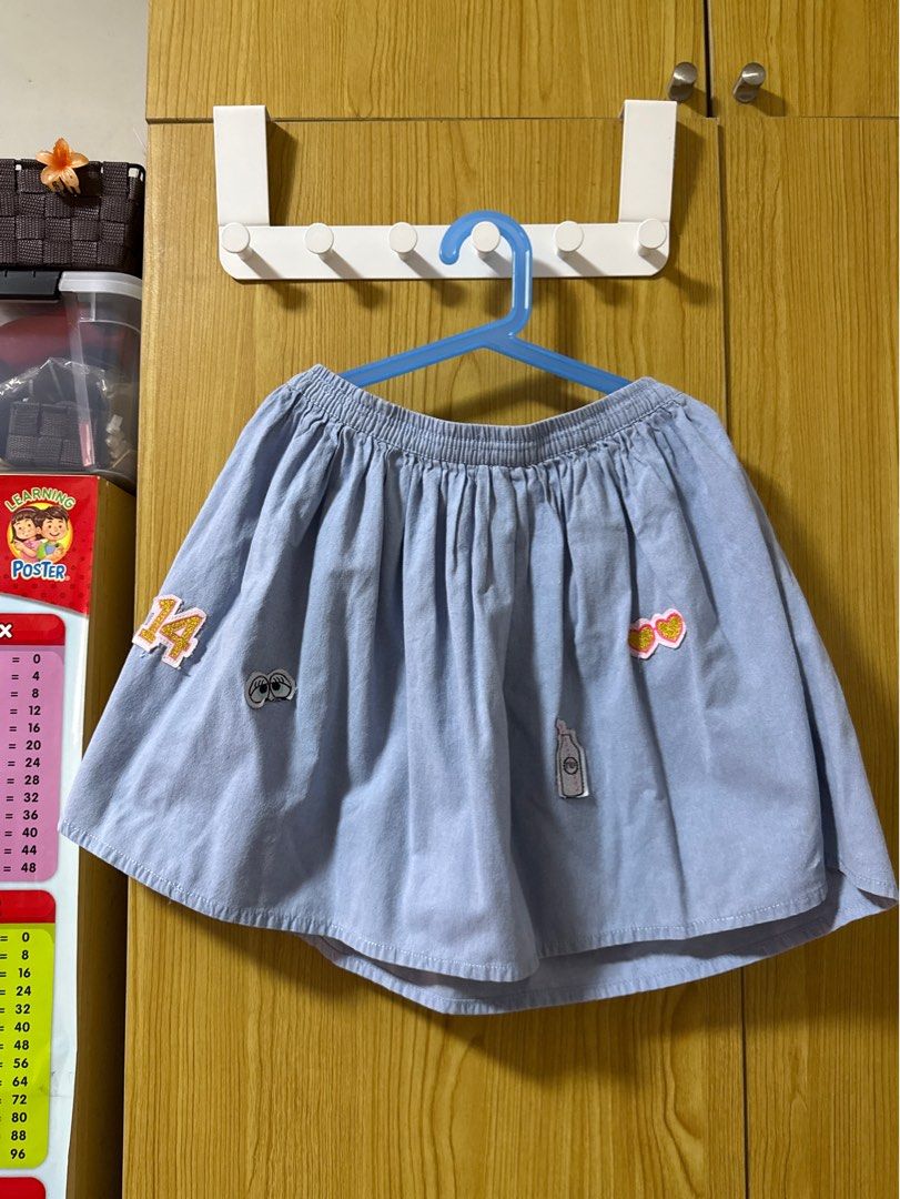 Just Jeans Skirt Size 12 (Category: Babies & Kids Fashion) located in Quezon City. Submitted by cleaningmomma (Listing ID 1403329603, Image 1). Description: - Just Jeans light blue skirt - Size 12 - Elastic waistband - Decorative patches - Flared design - Casual wear.
