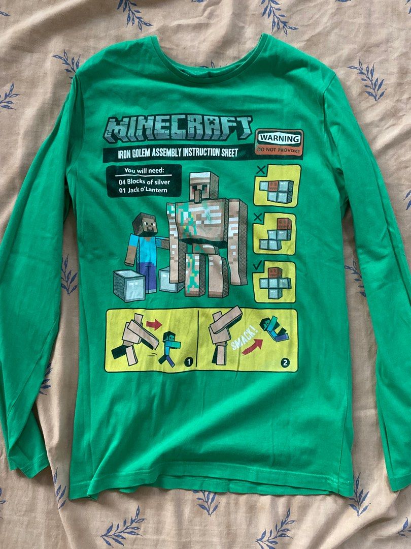 Minecraft Iron Golem Long Sleeve Shirt (Category: Babies & Kids Fashion) located in Manila. Submitted by _lavndr (Listing ID 1403336815, Image 1). Description: 📍Metro Mnl - can fit medium to large - color may vary due to lighting - same day delivery or via jnt - sf is shouldered by buyer rfs: decluttering .